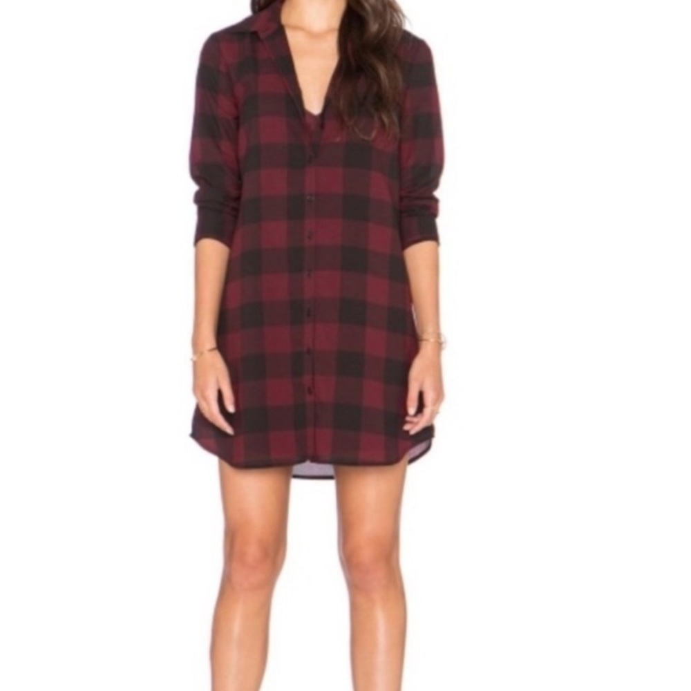 BB Dakota Plaid Shirt Dress Long Sleeve With Red Slip Under SZ XS